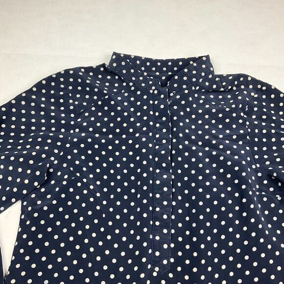 Rachel Mara Womens Silk Blouse Polka Dot Button Mandarin Collar Popover Shirt XS - Picture 3 of 10